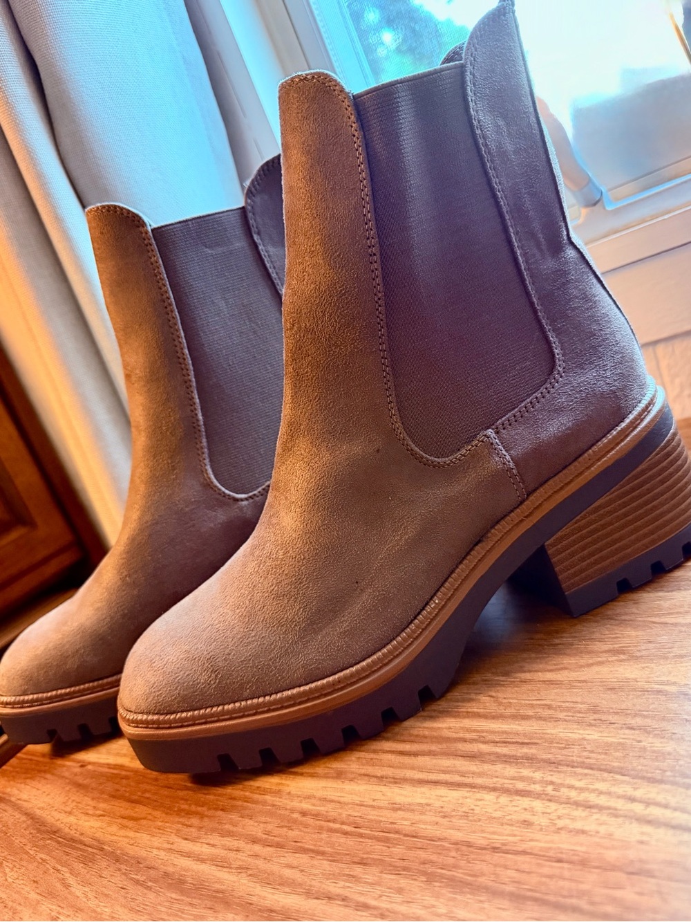 BAMBOO Taupe Suede Chelsea Lug Boots